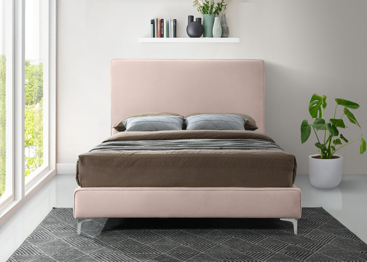Geri Pink Velvet King Bed - galleria furniture outlet
