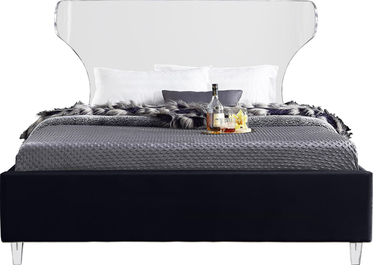 Ghost Black Velvet King Bed - galleria furniture outlet