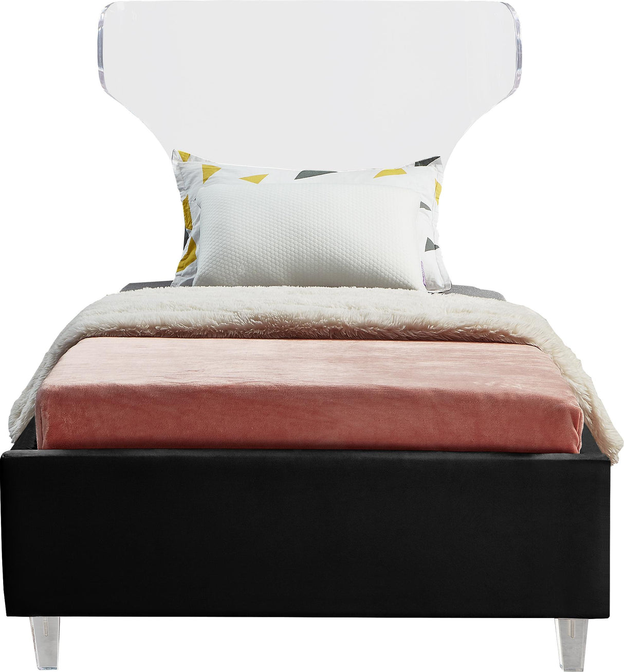 Ghost Black Velvet Twin Bed - galleria furniture outlet