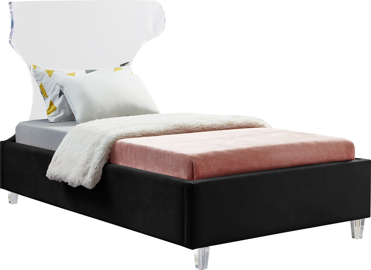 Ghost Black Velvet Twin Bed - galleria furniture outlet