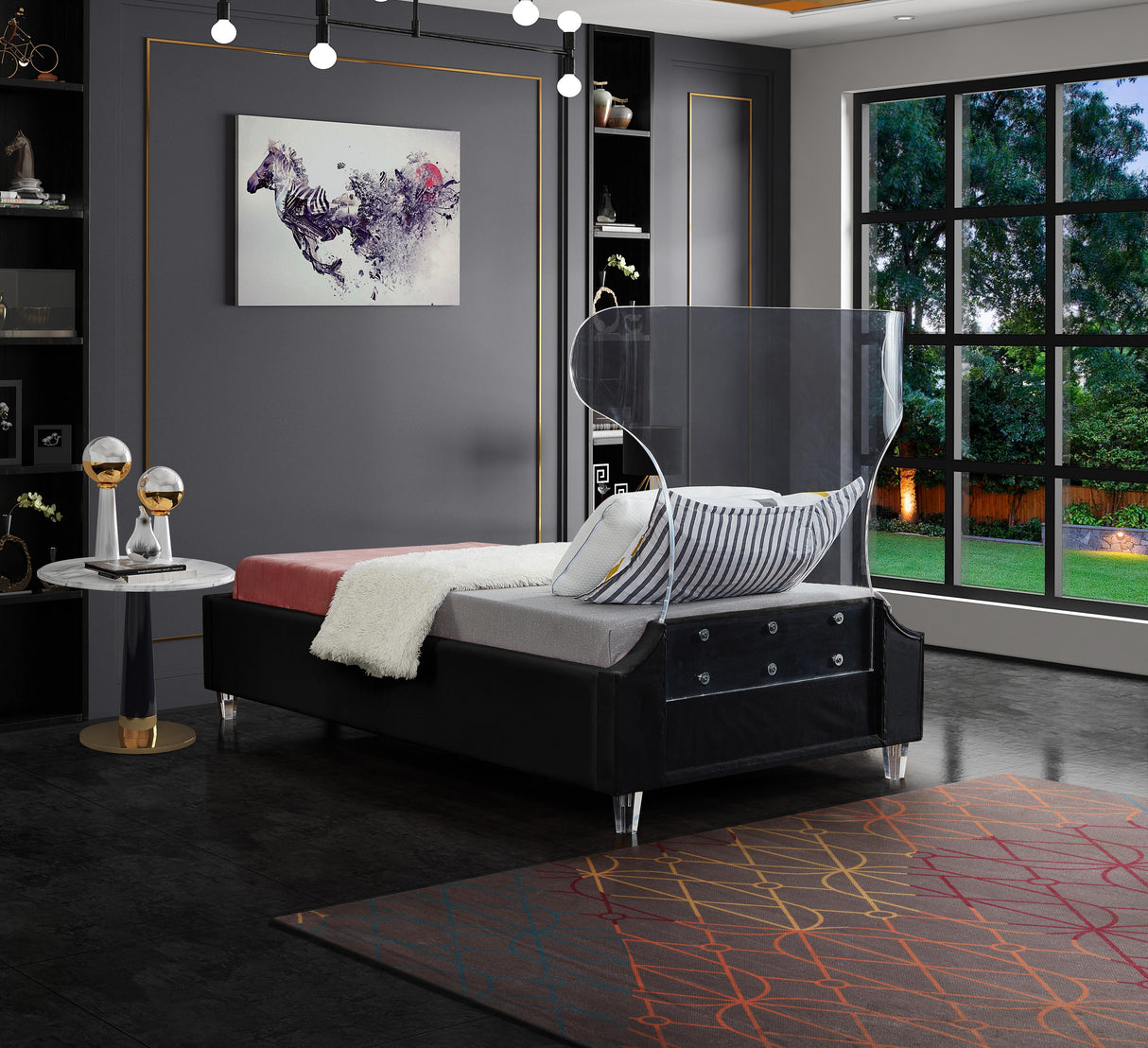 Ghost Black Velvet Twin Bed - galleria furniture outlet