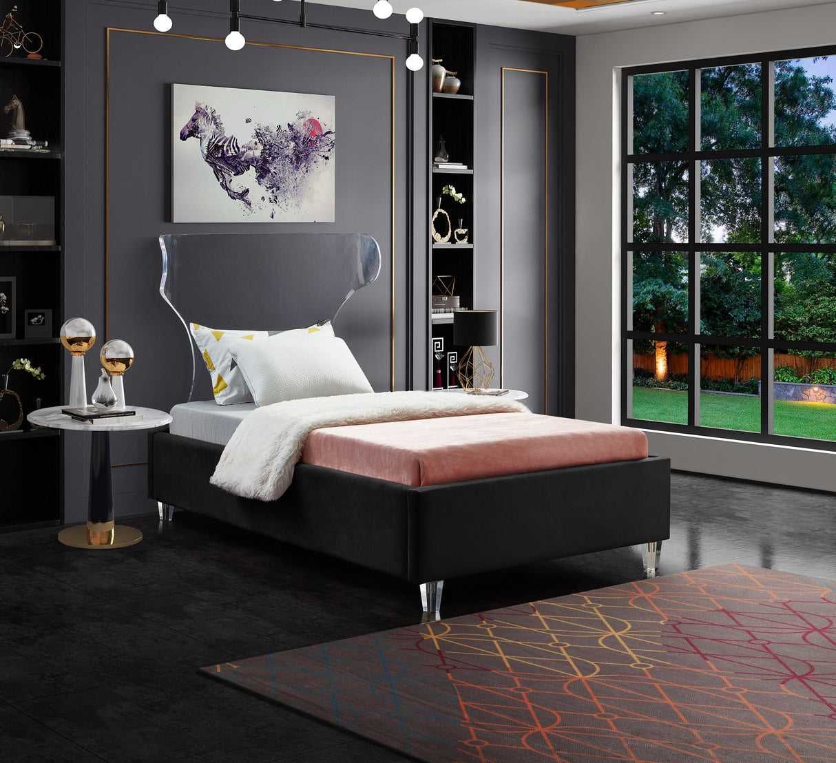 Ghost Black Velvet Twin Bed - galleria furniture outlet