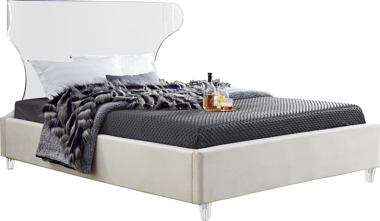 Ghost Cream Velvet King Bed - galleria furniture outlet