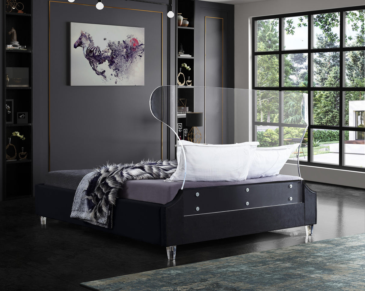 Ghost Black Velvet Full Bed - galleria furniture outlet