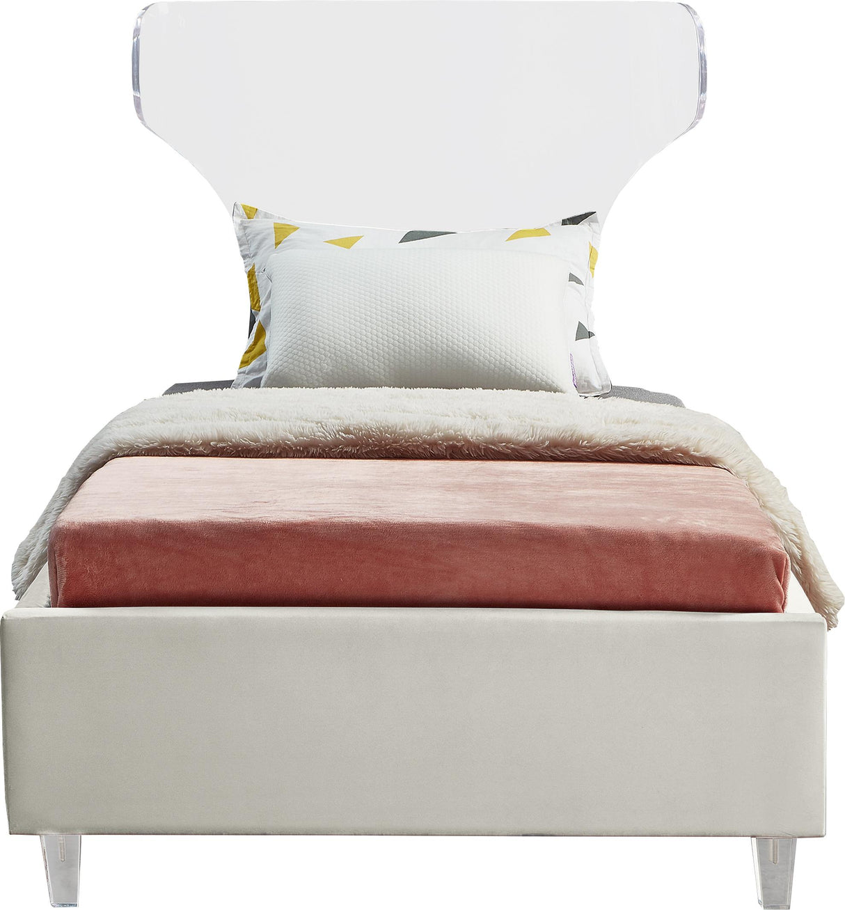 Ghost Cream Velvet Twin Bed - galleria furniture outlet
