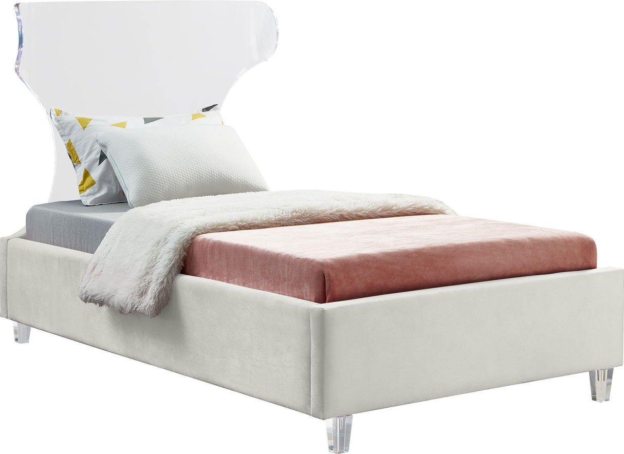 Ghost Cream Velvet Twin Bed - galleria furniture outlet