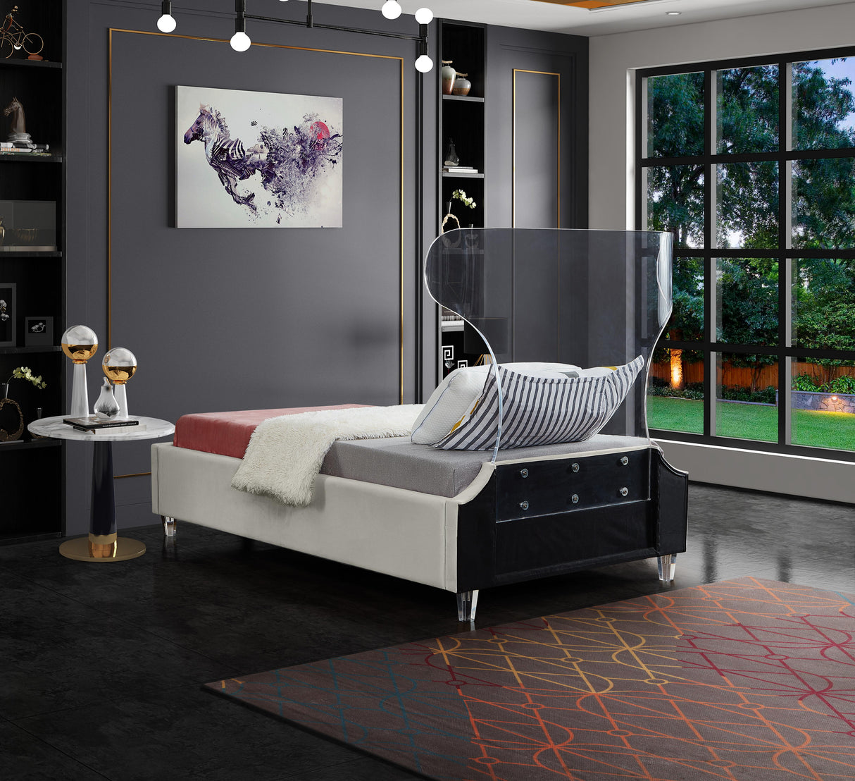 Ghost Cream Velvet Twin Bed - galleria furniture outlet