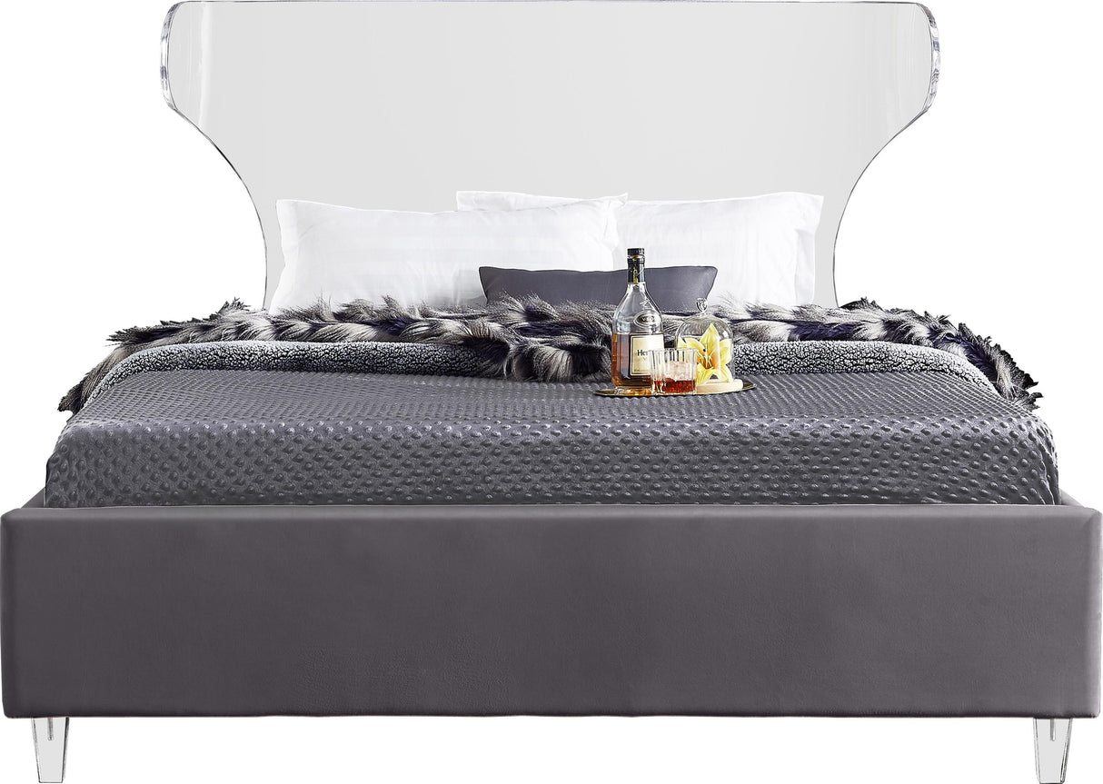 Ghost Grey Velvet King Bed - galleria furniture outlet