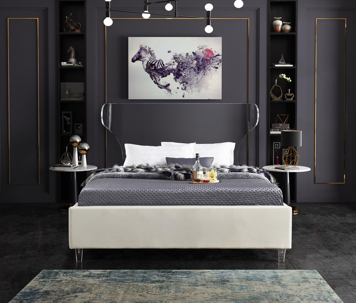 Ghost Cream Velvet Full Bed - galleria furniture outlet