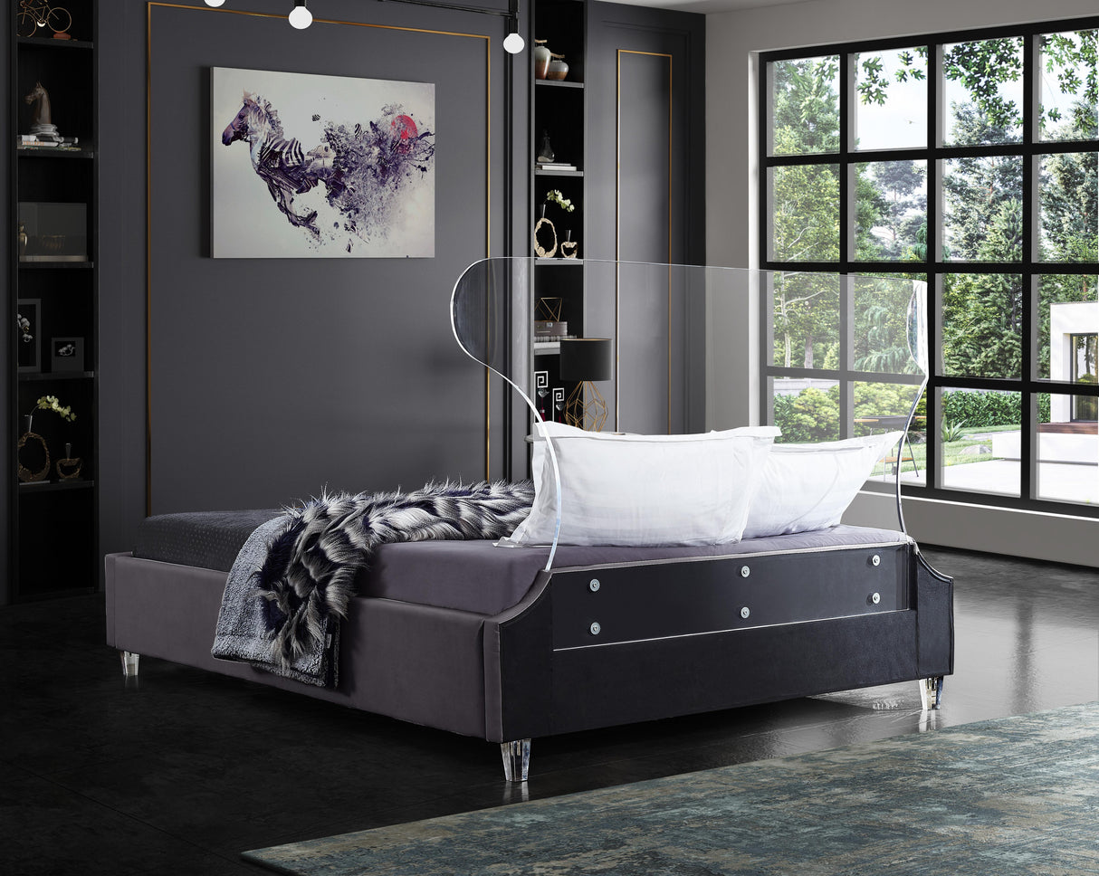 Ghost Grey Velvet Queen Bed - galleria furniture outlet