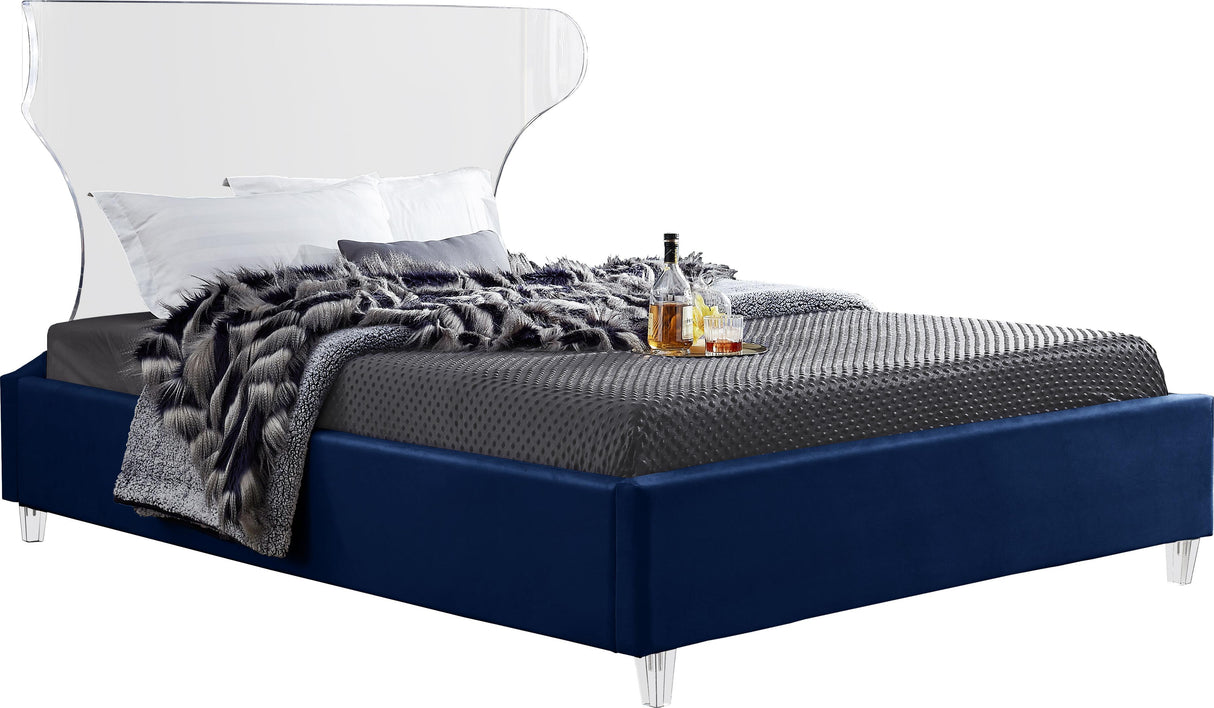 Ghost Navy Velvet King Bed - galleria furniture outlet