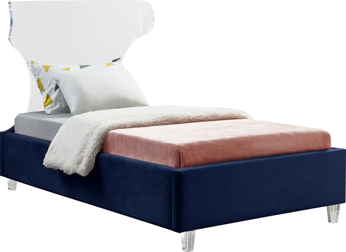 Ghost Navy Velvet Twin Bed - galleria furniture outlet
