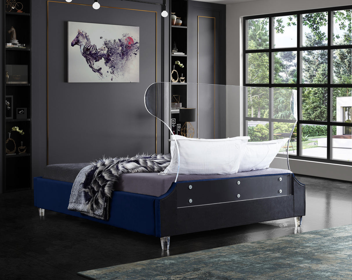 Ghost Navy Velvet Full Bed - galleria furniture outlet