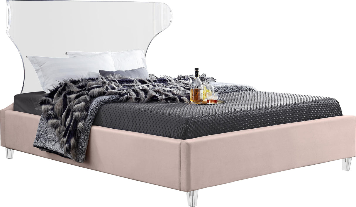 Ghost Pink Velvet Full Bed - galleria furniture outlet