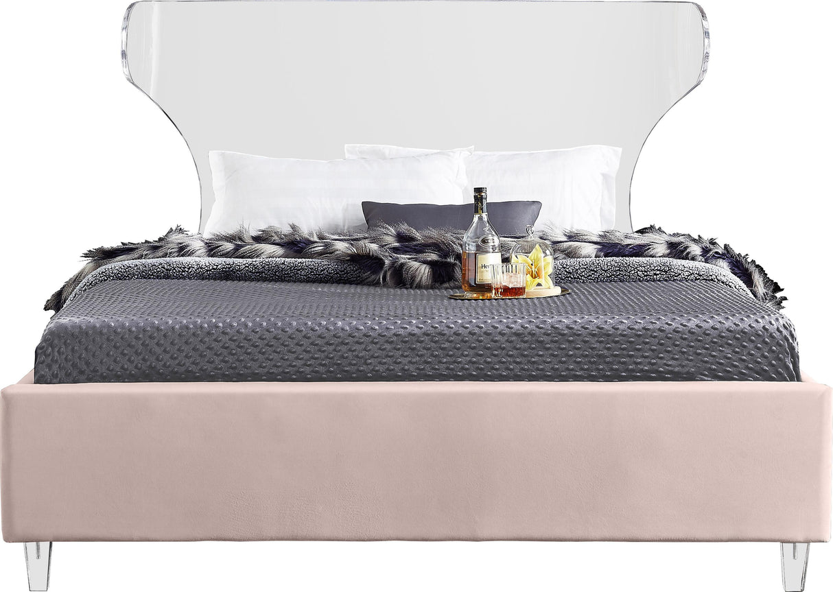 Ghost Pink Velvet Full Bed - galleria furniture outlet
