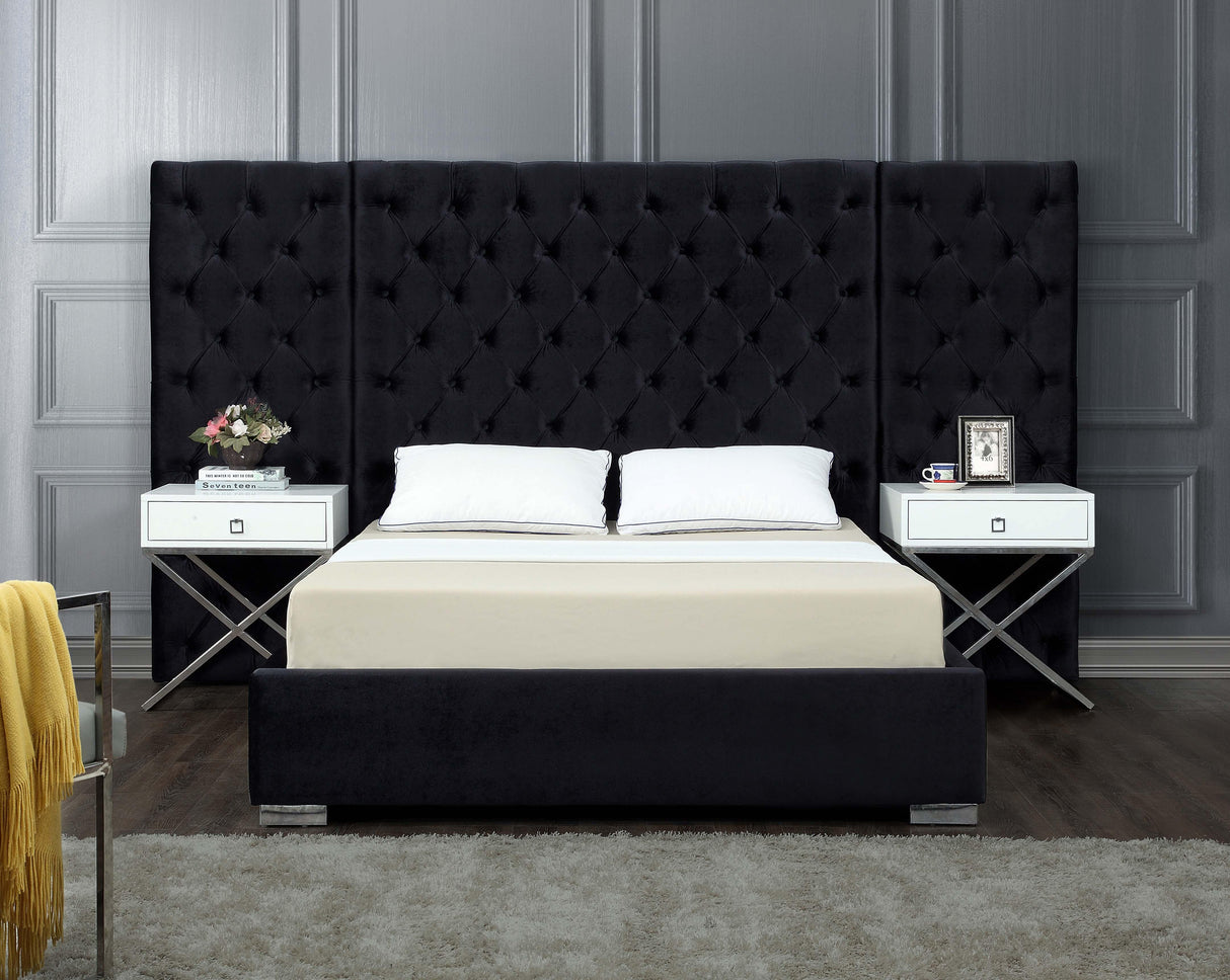 Grande Black Velvet Queen Bed (3 Boxes) - galleria furniture outlet