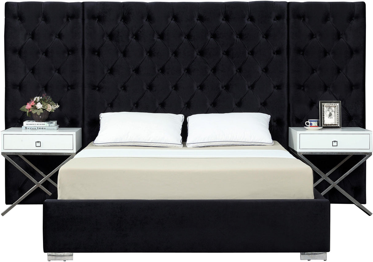 Grande Black Velvet Queen Bed (3 Boxes)