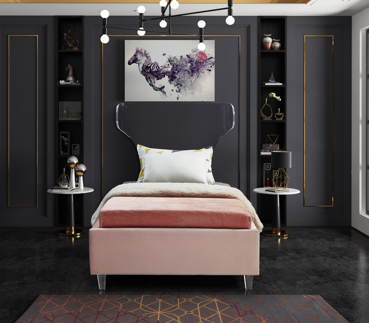 Ghost Pink Velvet Twin Bed - galleria furniture outlet