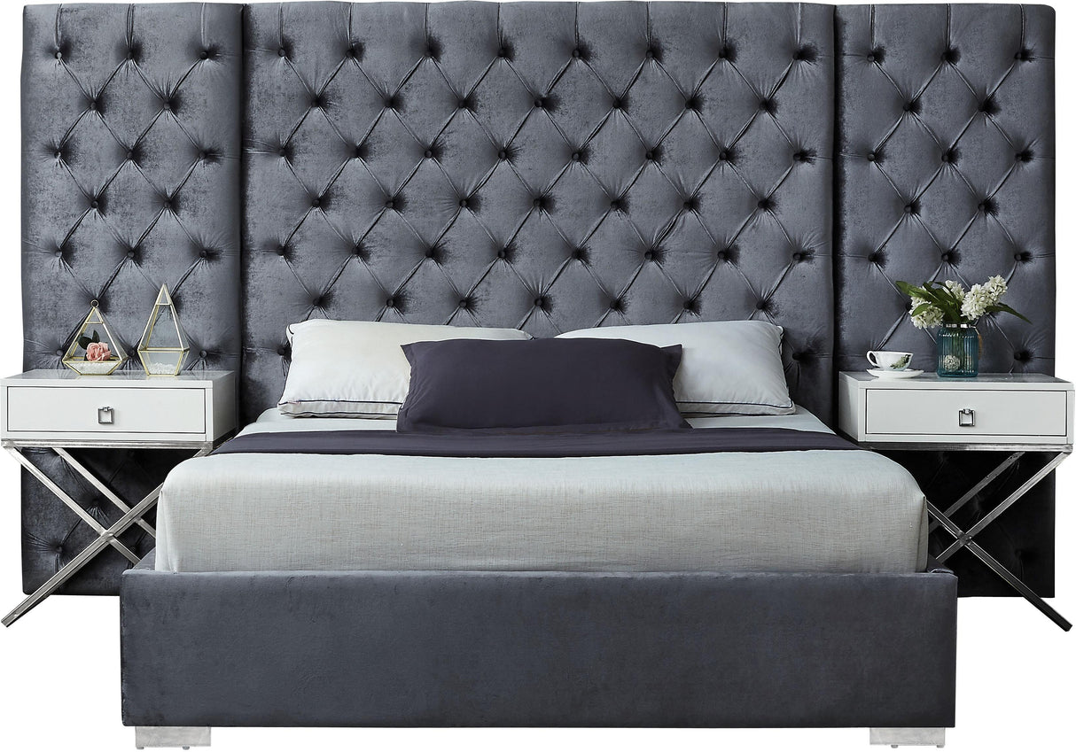 Grande Grey Velvet King Bed (3 Boxes) - galleria furniture outlet