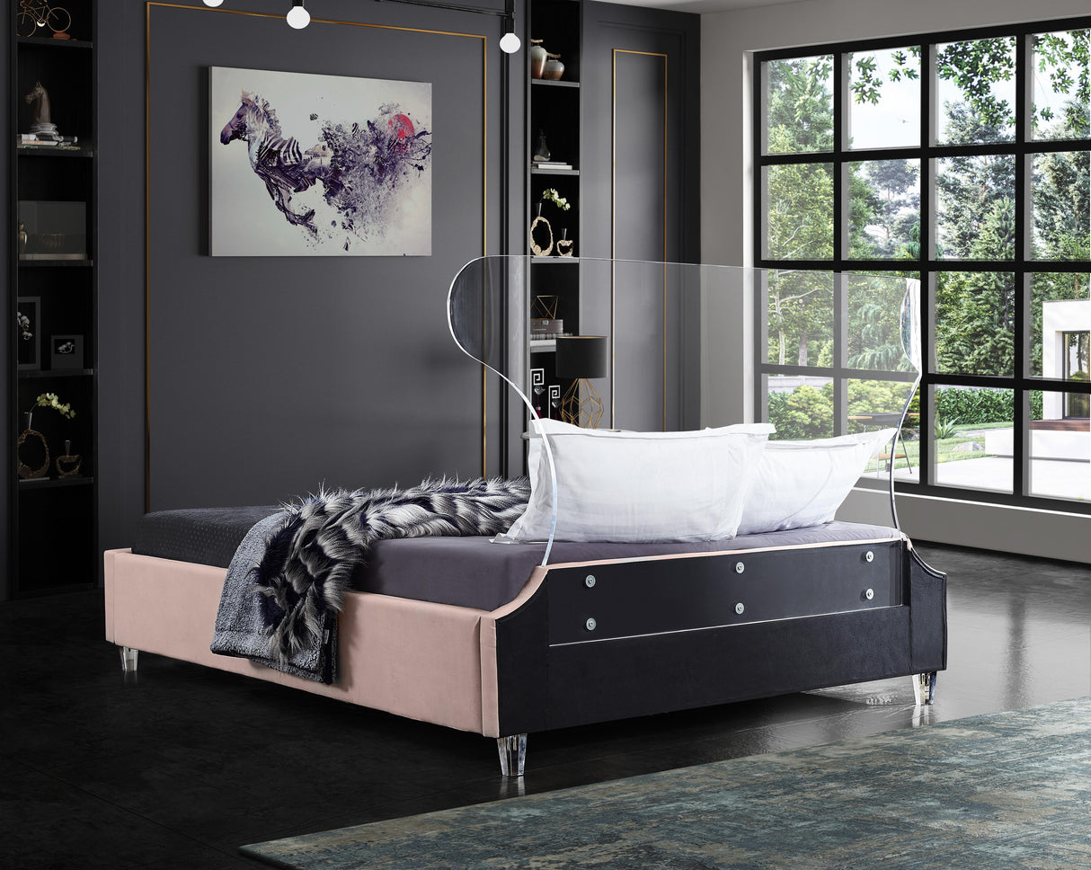 Ghost Pink Velvet King Bed - galleria furniture outlet