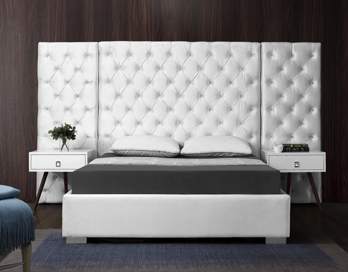 Grande White Velvet King Bed (3 Boxes) - galleria furniture outlet