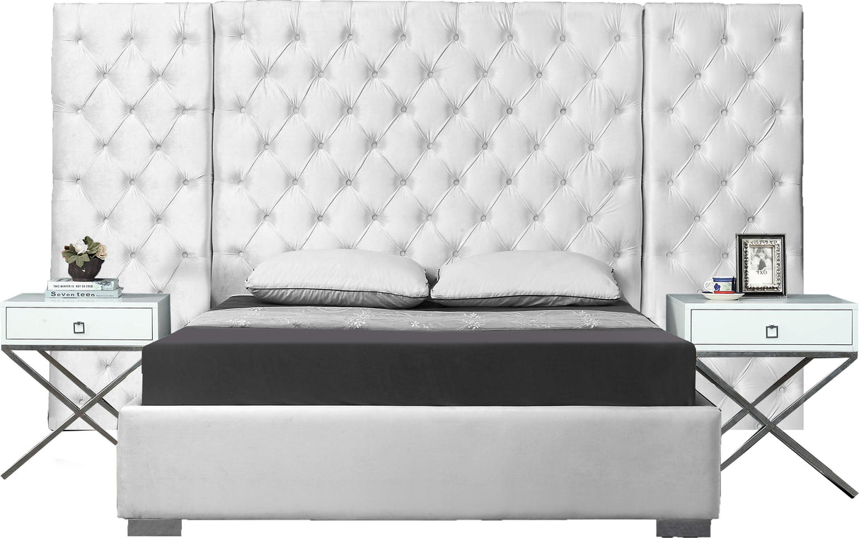 Grande White Velvet King Bed (3 Boxes) - galleria furniture outlet