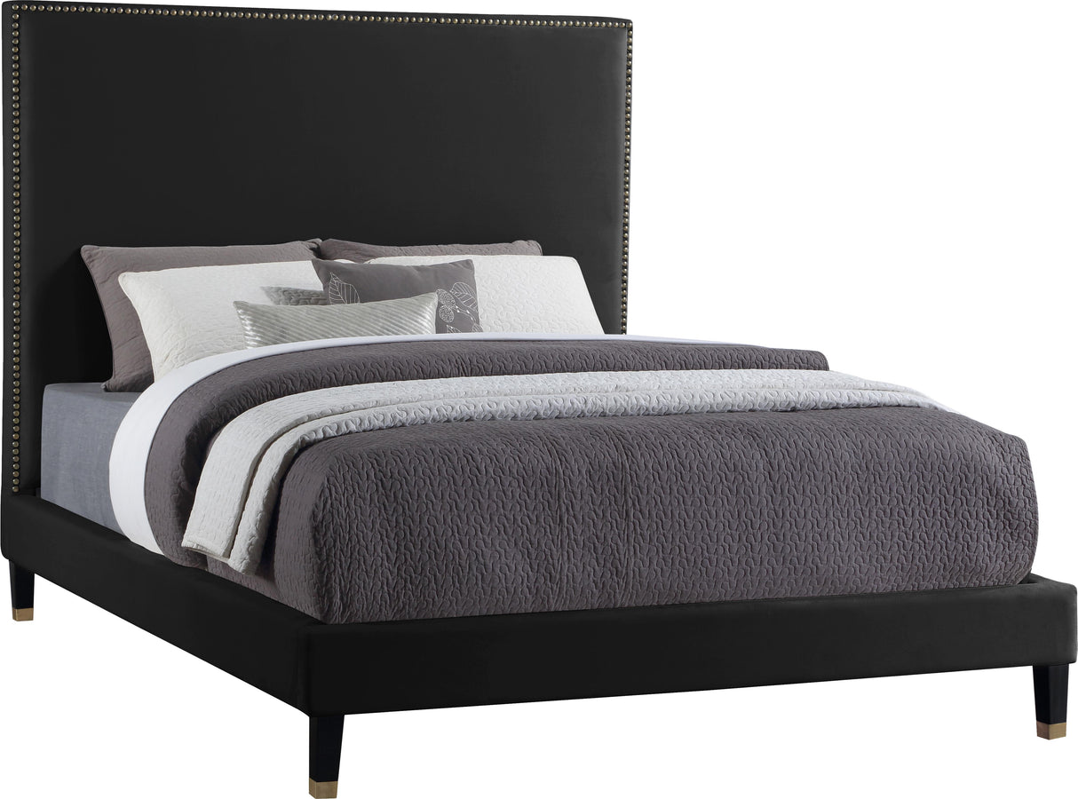 Harlie Black Velvet King Bed - galleria furniture outlet