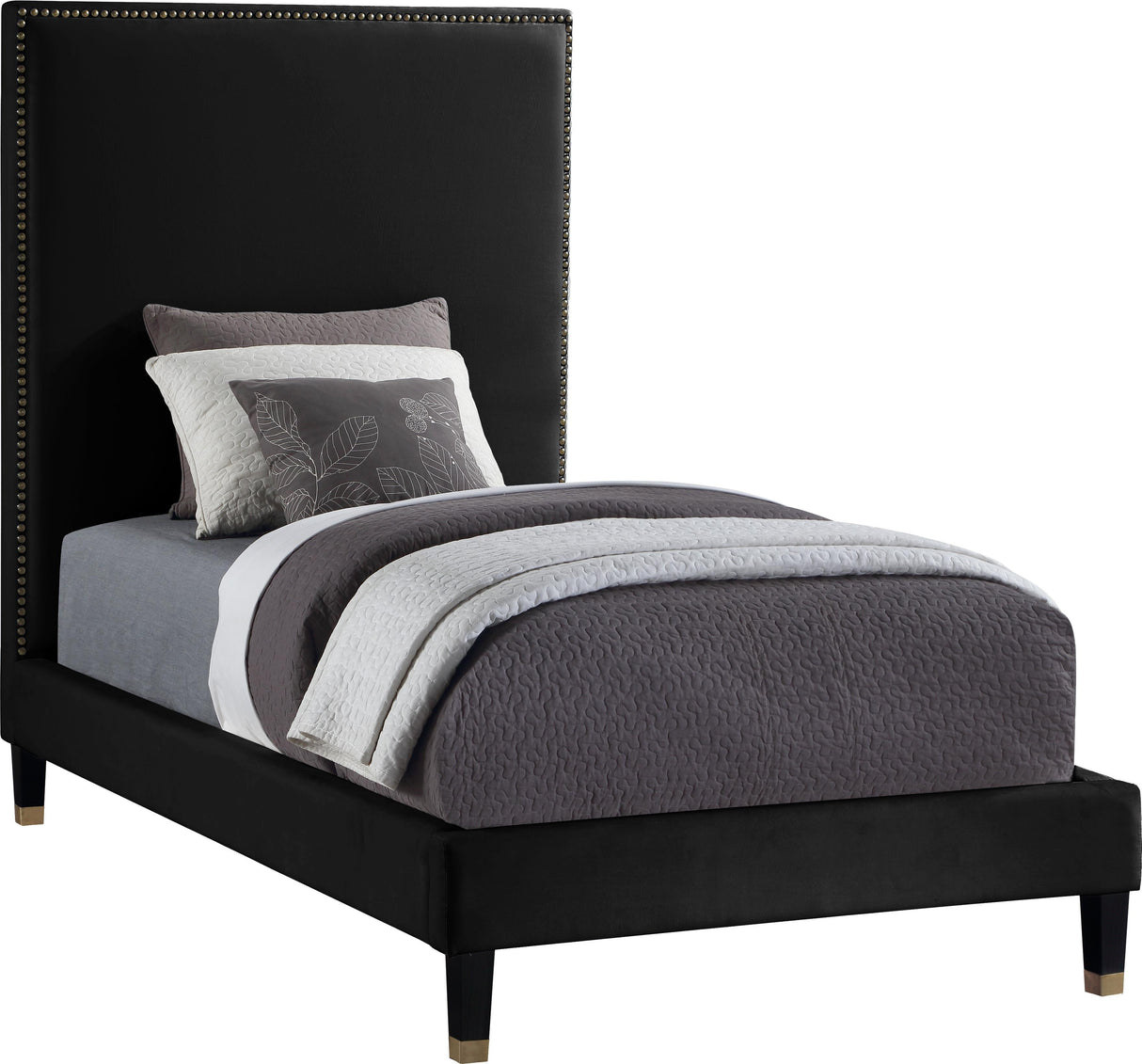 Harlie Black Velvet Twin Bed - galleria furniture outlet