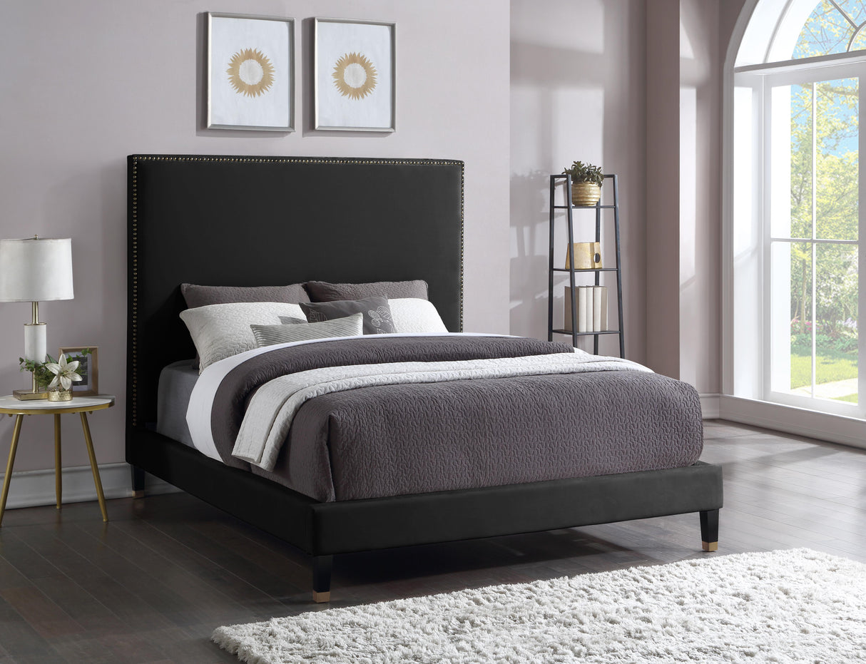 Harlie Black Velvet Full Bed - galleria furniture outlet