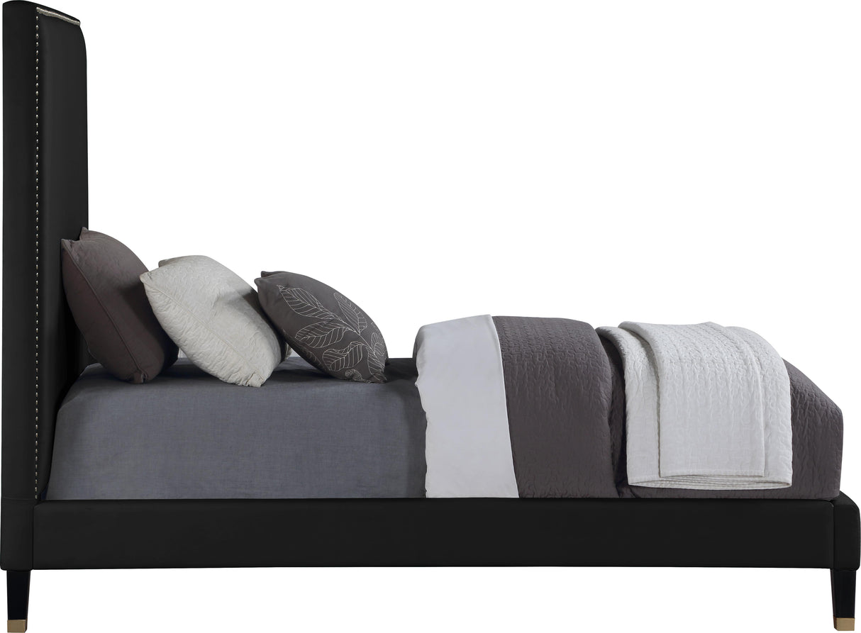 Harlie Black Velvet Twin Bed - galleria furniture outlet