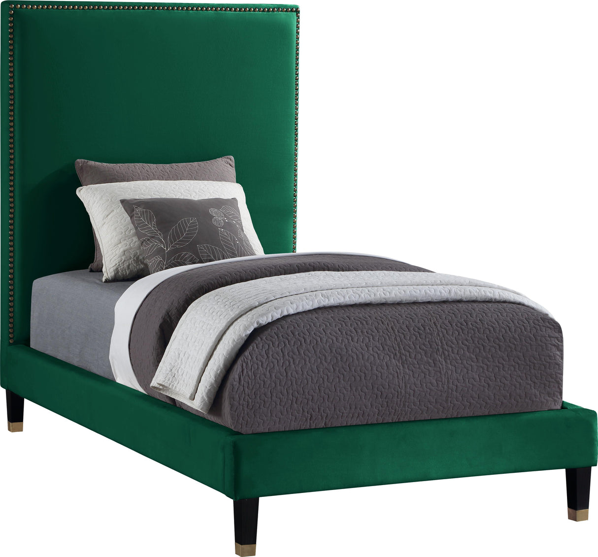 Harlie Green Velvet Twin Bed - galleria furniture outlet