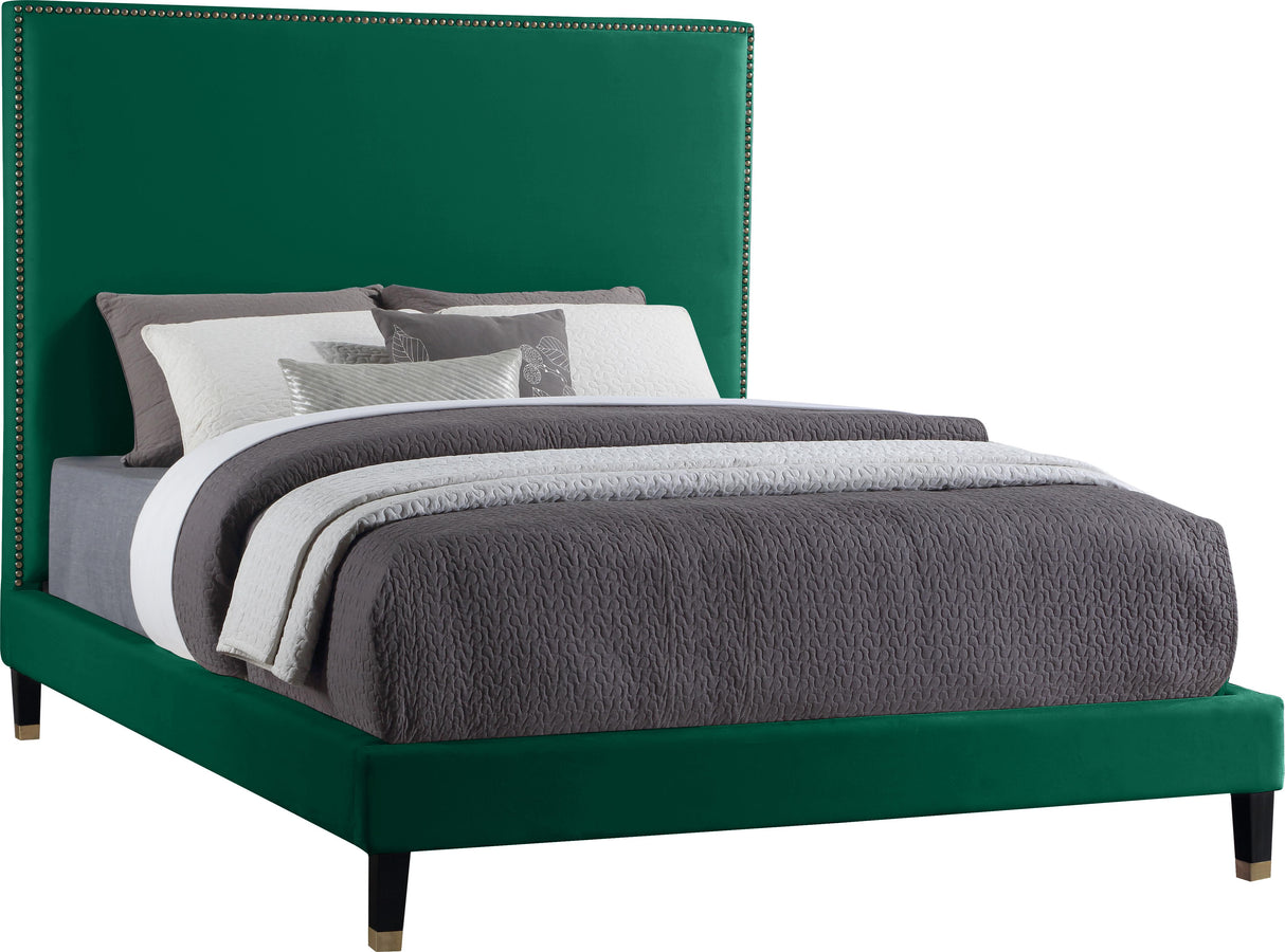 Harlie Green Velvet Queen Bed - galleria furniture outlet