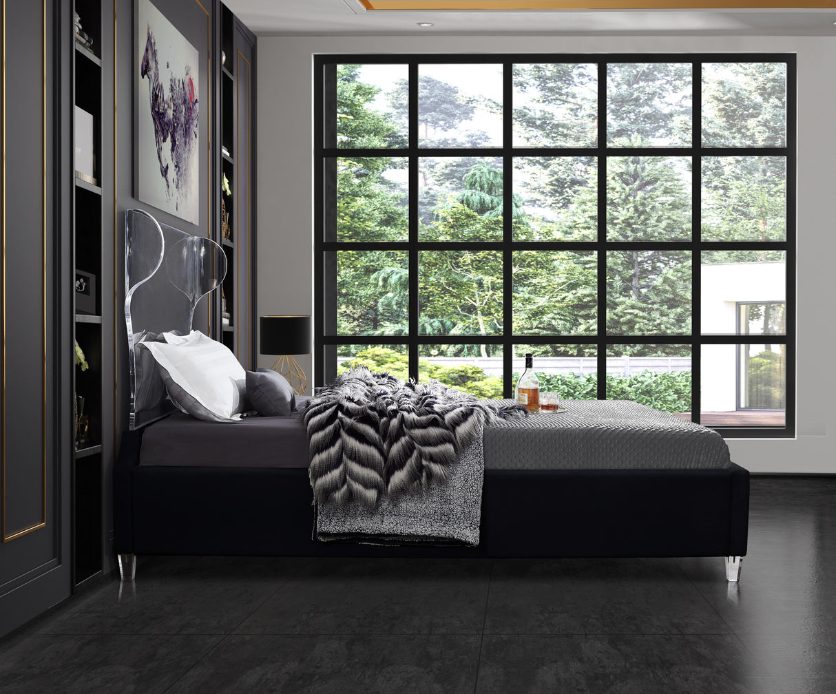 Ghost Black Velvet Full Bed - galleria furniture outlet