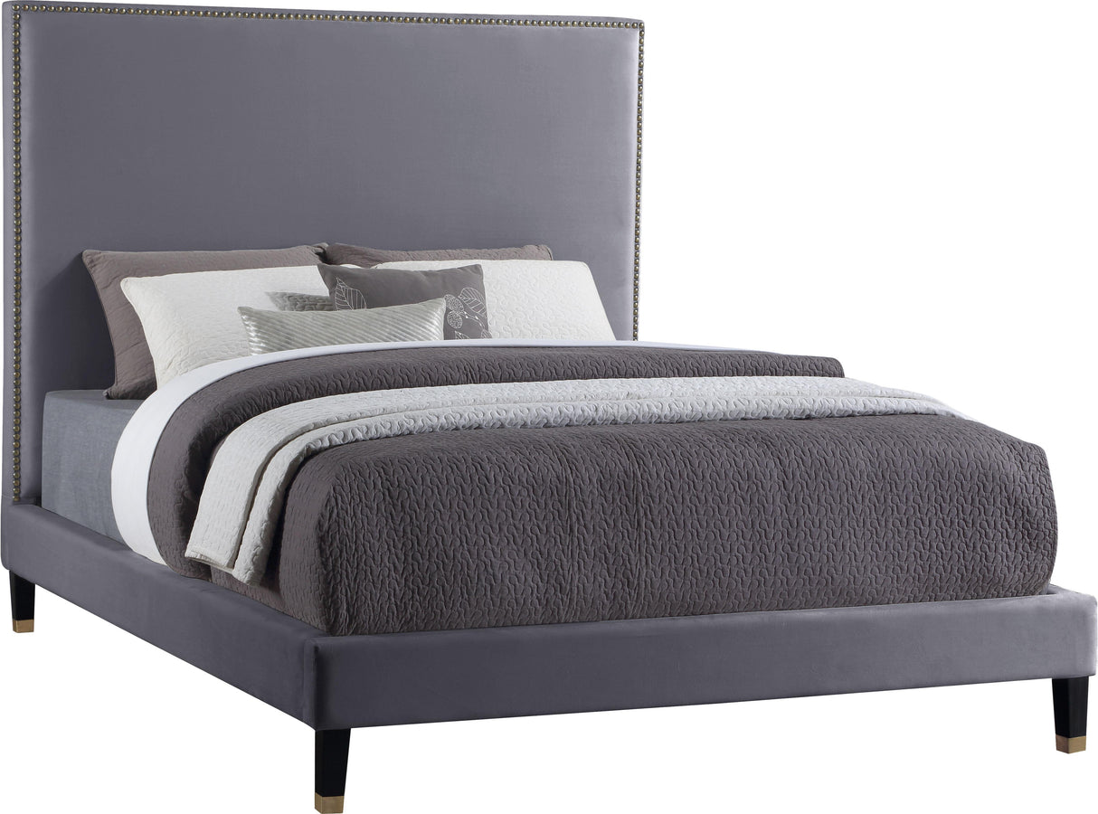 Harlie Grey Velvet Queen Bed - galleria furniture outlet