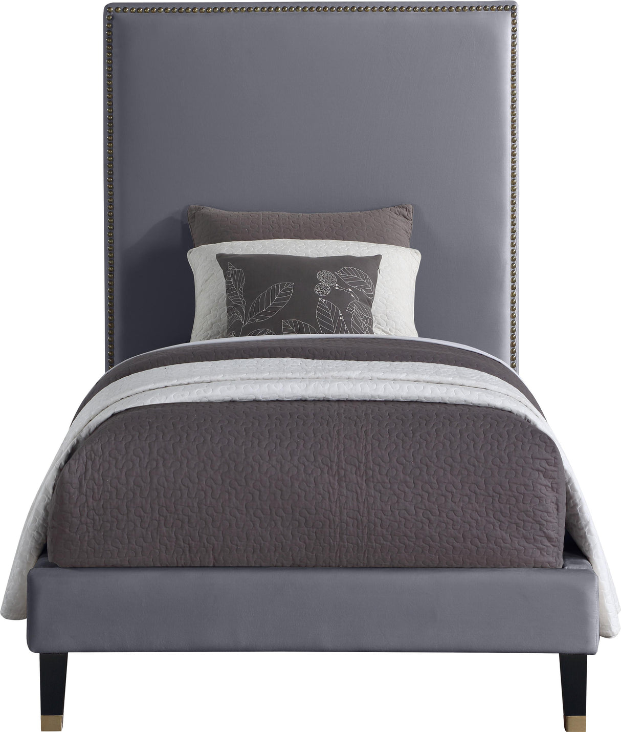 Harlie Grey Velvet Twin Bed - galleria furniture outlet