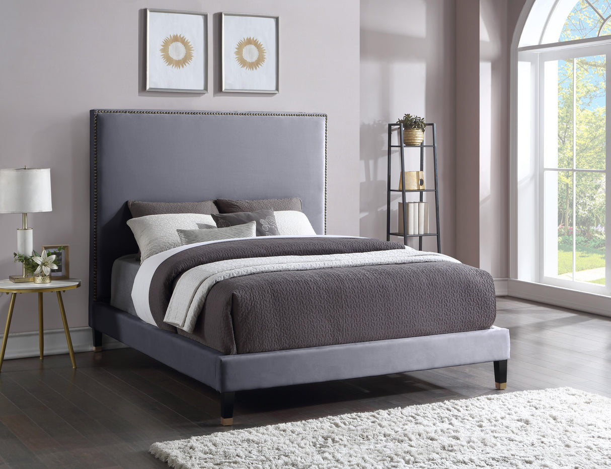 Harlie Grey Velvet King Bed - galleria furniture outlet