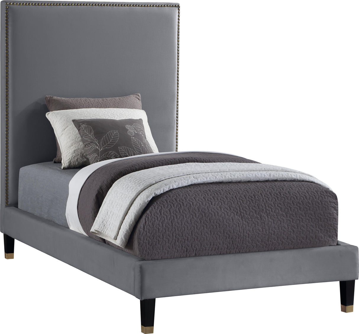 Harlie Grey Velvet Twin Bed