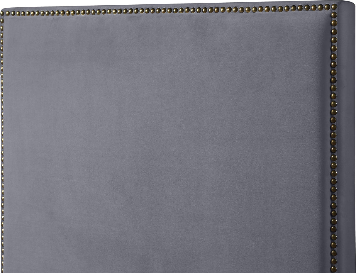 Harlie Grey Velvet King Bed - galleria furniture outlet