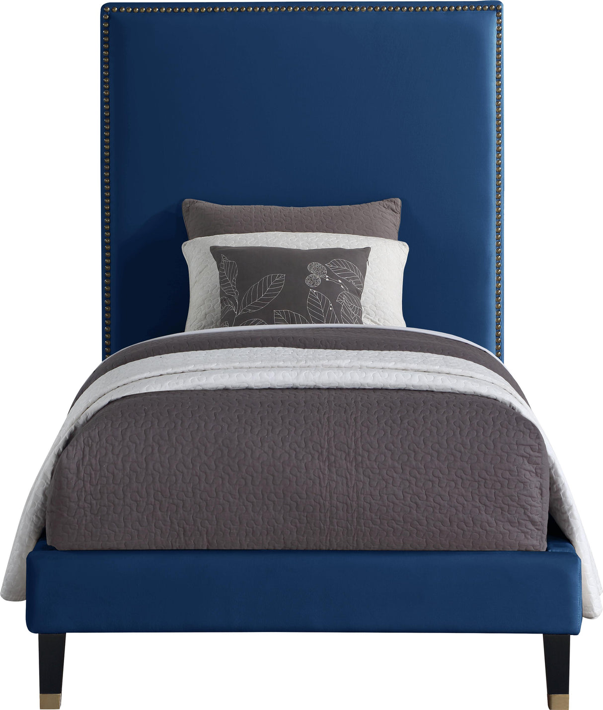 Harlie Navy Velvet Twin Bed - galleria furniture outlet