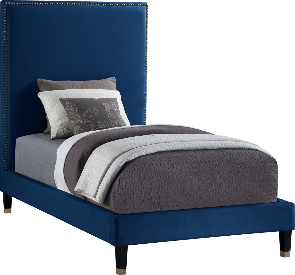 Harlie Navy Velvet Twin Bed - galleria furniture outlet