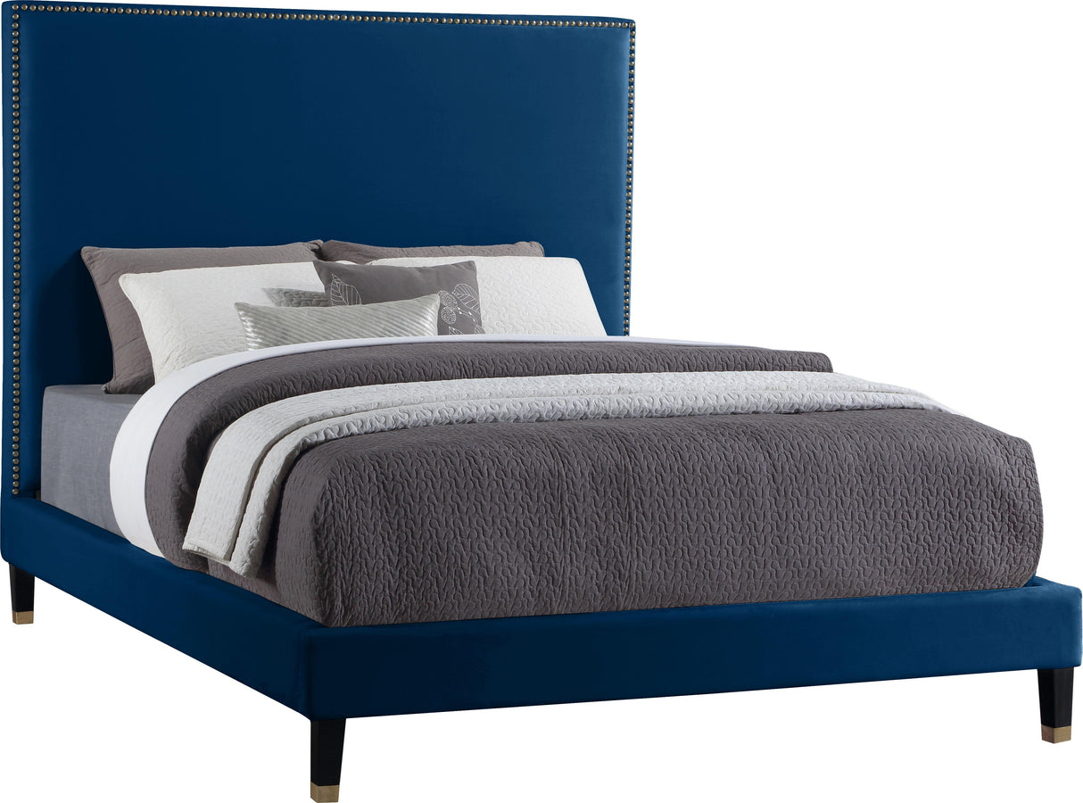 Harlie Navy Velvet Full Bed - galleria furniture outlet