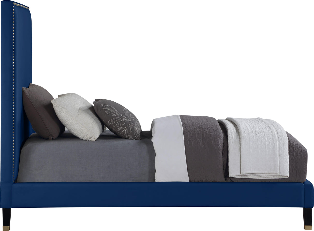 Harlie Navy Velvet Twin Bed - galleria furniture outlet