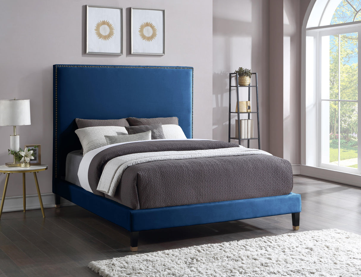 Harlie Navy Velvet Full Bed - galleria furniture outlet