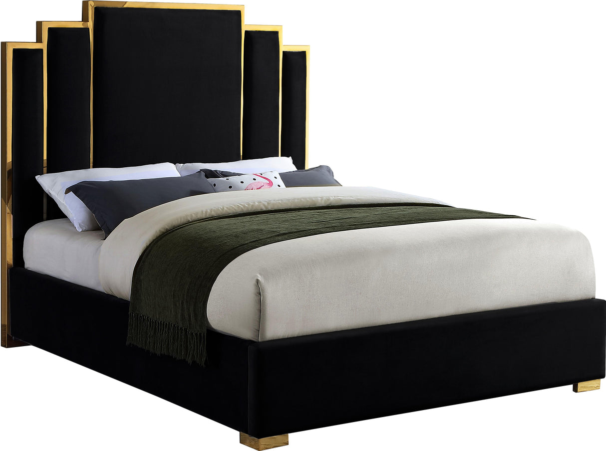 Hugo Black Velvet Queen Bed - galleria furniture outlet