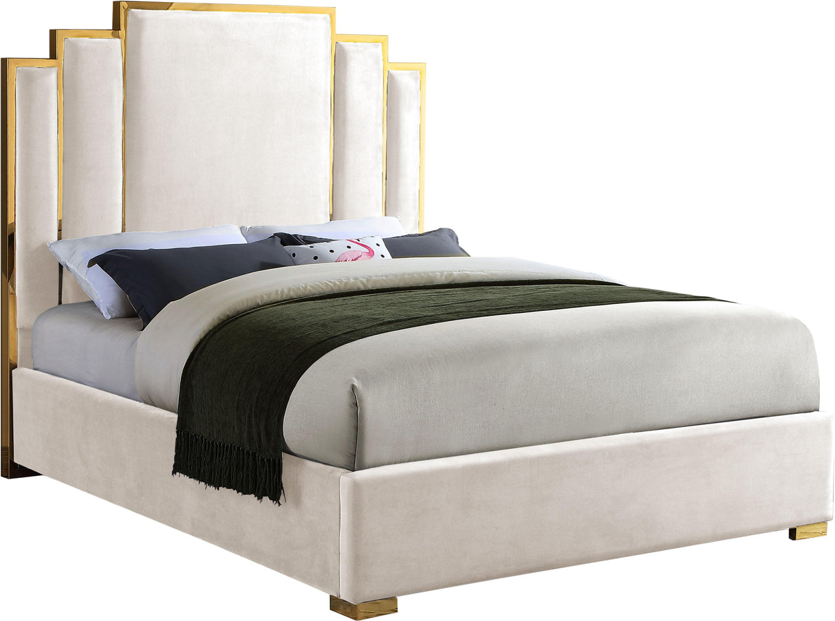 Hugo Cream Velvet Queen Bed - galleria furniture outlet