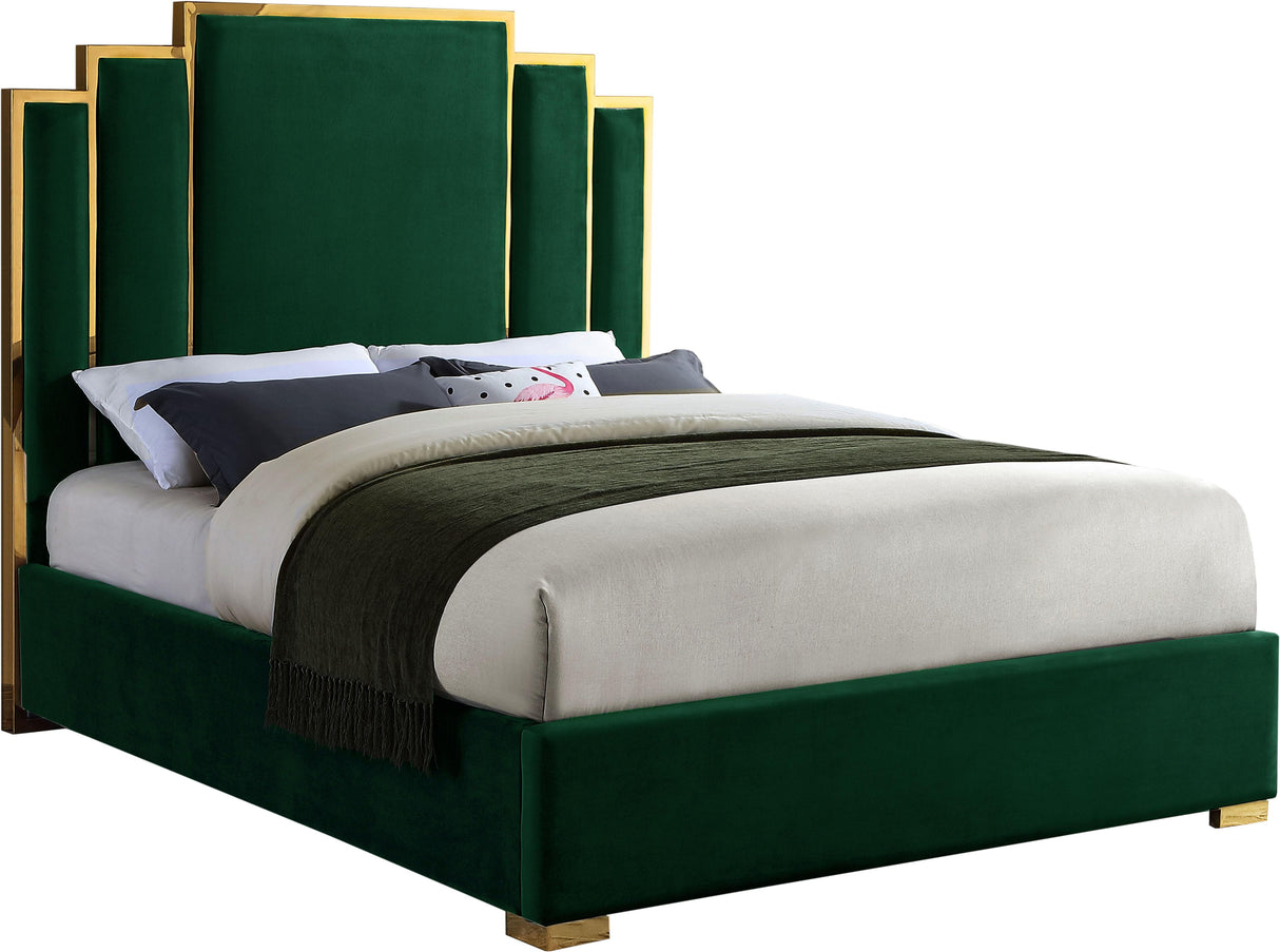 Hugo Green Velvet Queen Bed - galleria furniture outlet