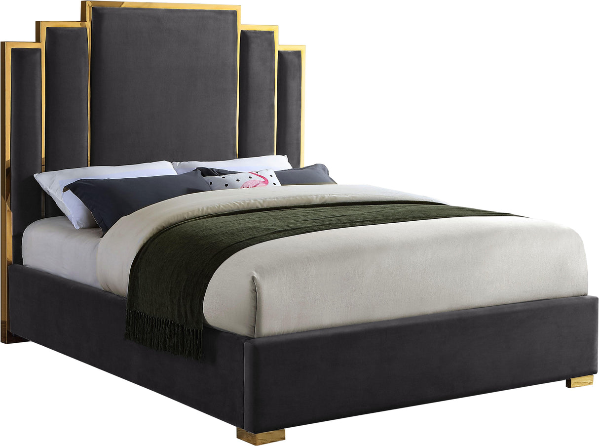 Hugo Grey Velvet King Bed - galleria furniture outlet