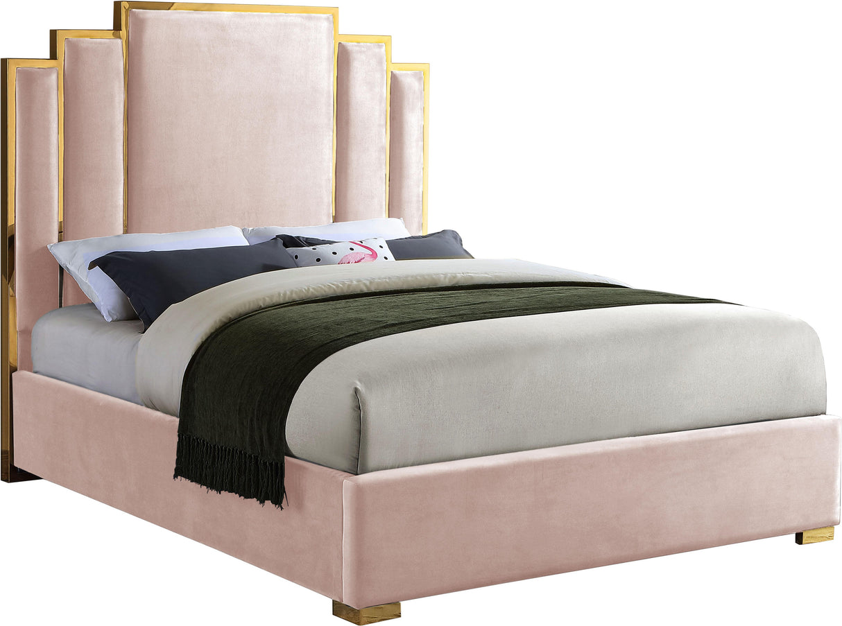 Hugo Pink Velvet Queen Bed - galleria furniture outlet