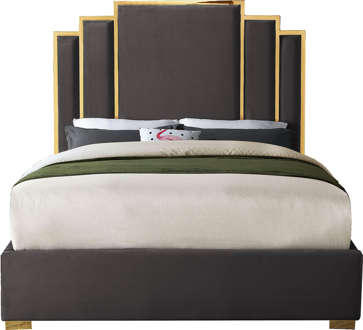 Hugo Grey Velvet King Bed - galleria furniture outlet