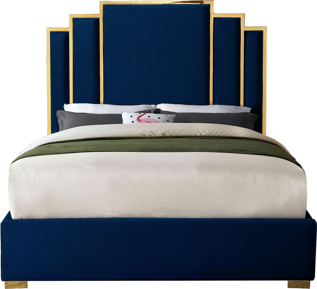 Hugo Navy Velvet King Bed - galleria furniture outlet